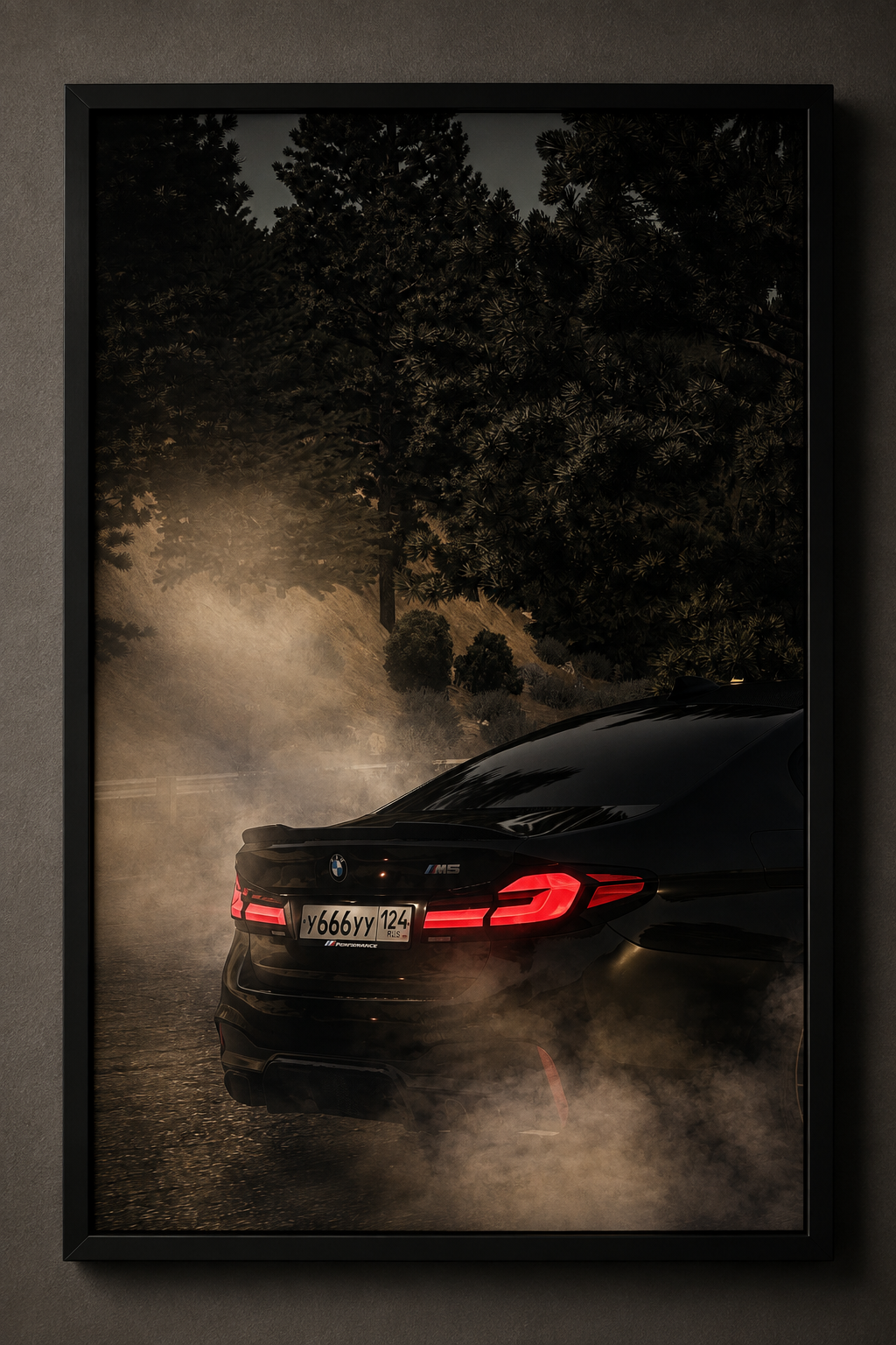 BMW M5 LED Car Wall Art – Smoky Night Edition | 60×40 cm