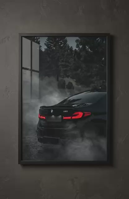 BMW M5 LED Car Wall Art – Smoky Night Edition | 60×40 cm