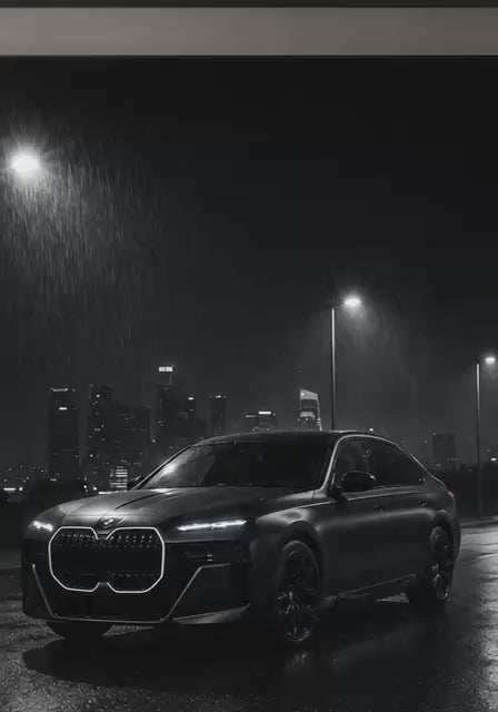 BMW 7 Series LED Car Wall Art – Luxury Rainy Night Edition 60×40 cm